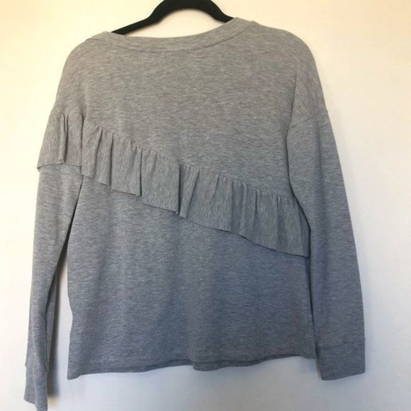 Sold Anthropologie Pleione French Terry Gray Tiered Ruffle Sweater- Size Medium - Picture 5 of 10